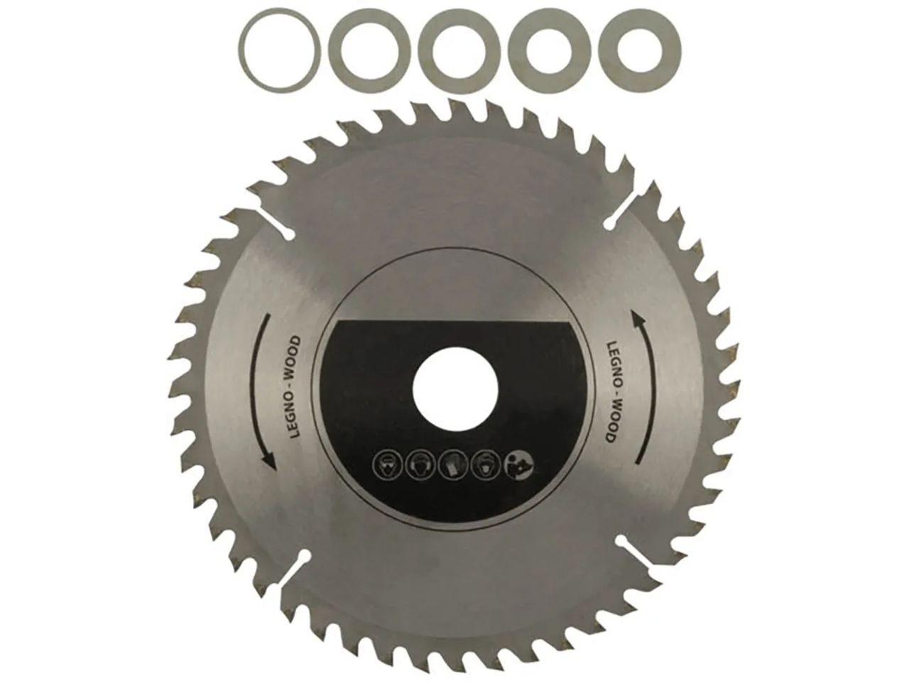 48-tooth blade for circular saws for wood cutting, Ø 250 mmCircular blade for wood cutting, 5 reduction rings and 48 teeth. Diameter 250 mm.Material: Steel