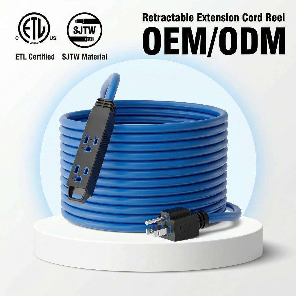 ETL Listed SJTW Blue 3 Outlet Power Strip Lighted Indicator Extension Cord
