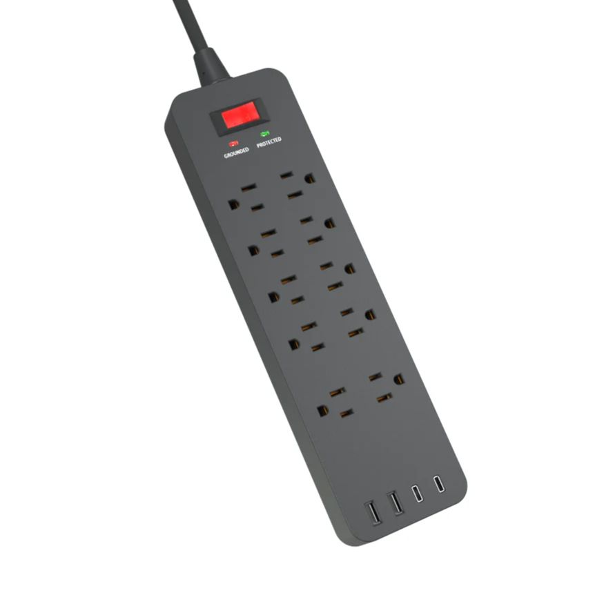 10 Outlets 15A Surge Protector Power Strip With USB-A and USB-C Charging Ports