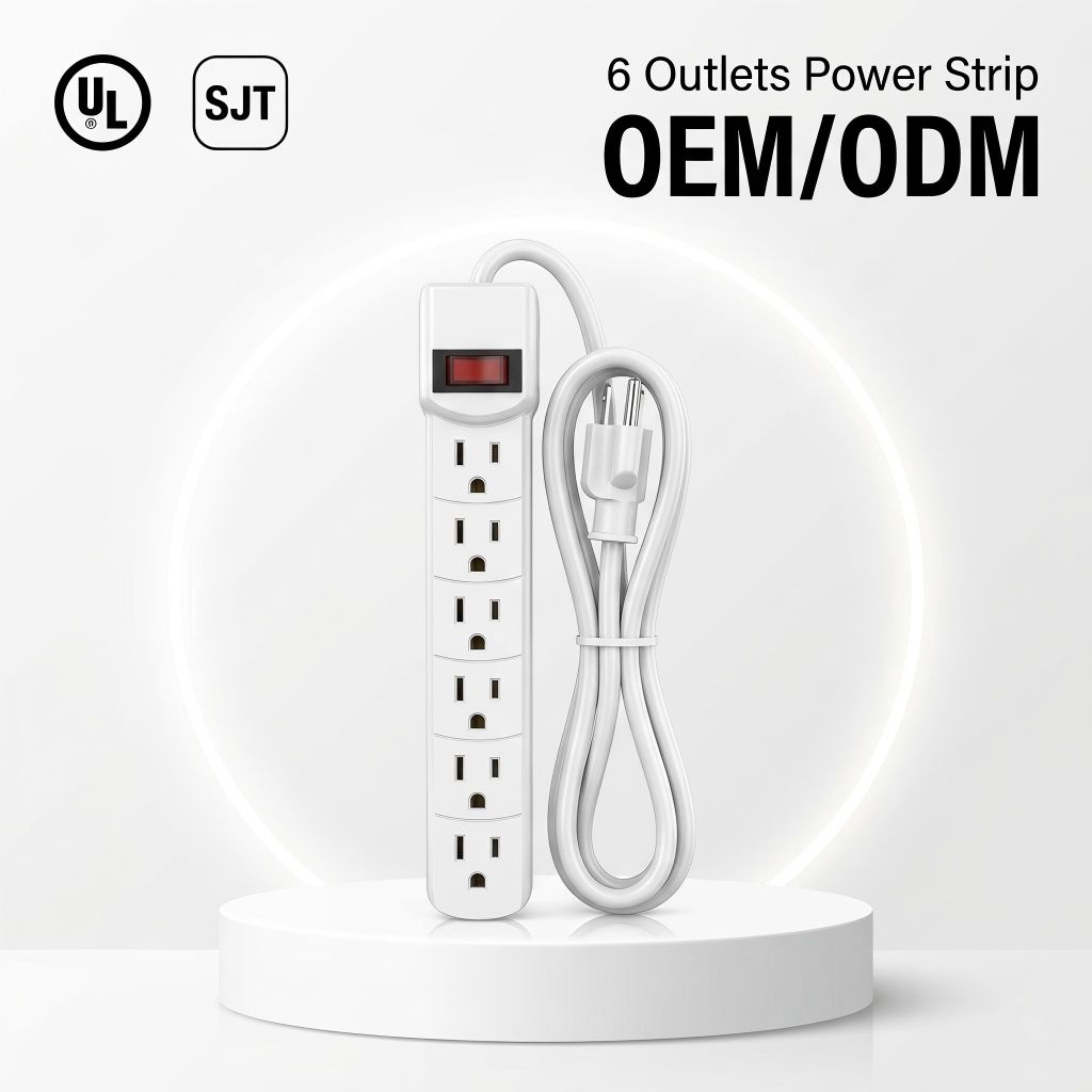 2.5Ft US Plug 3 Prong Grounded UL Listed 6 Outlet Surge Protector Power Strip