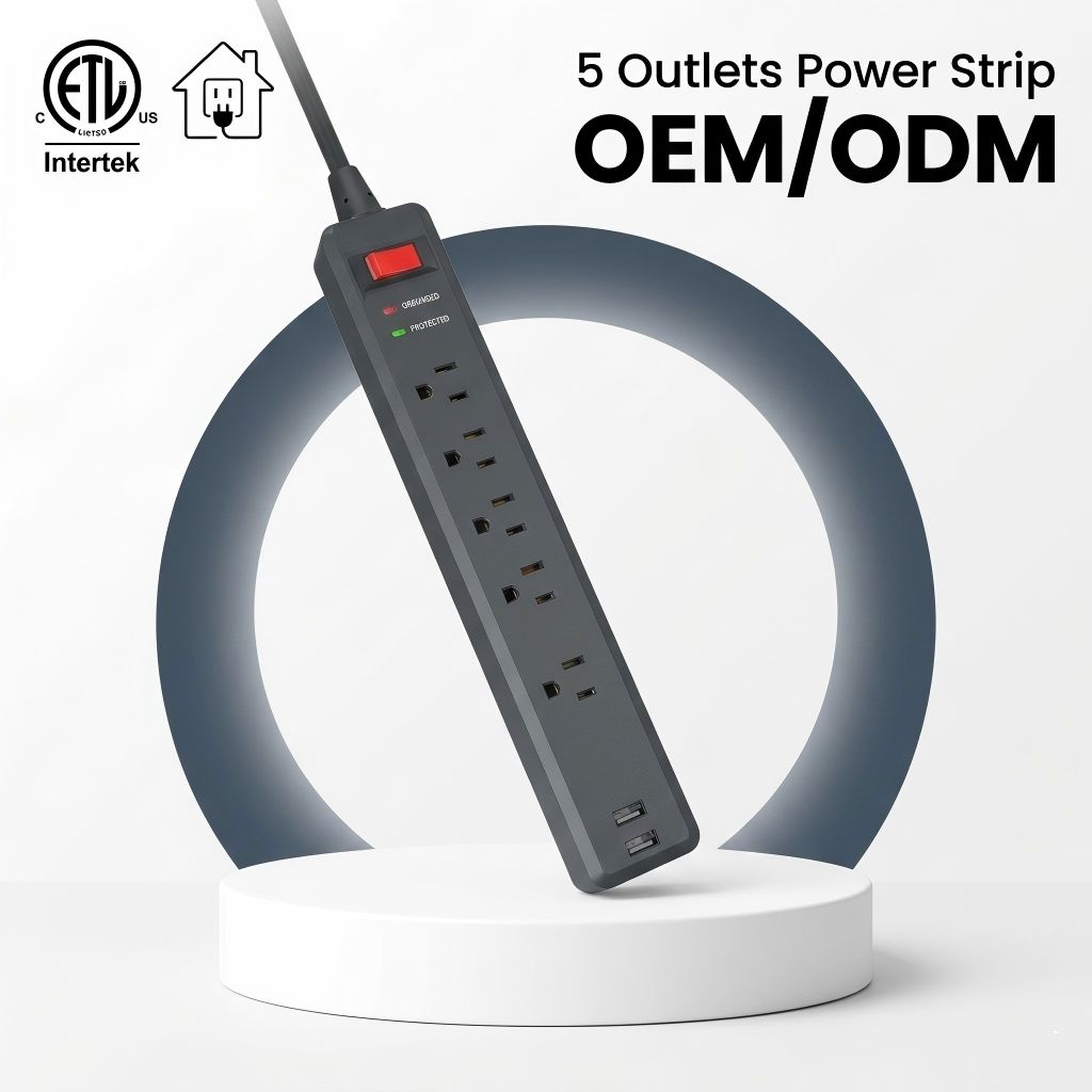 5 Outlets Extension Board Surge Protector Power Strip With USB-A Ports for Home & Office