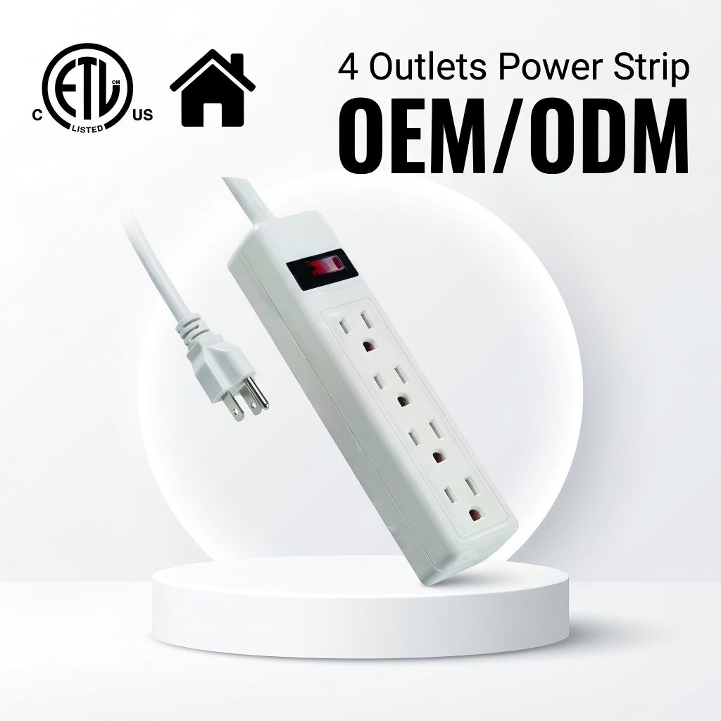 15A 125V 4 Outlets PVC ETL Listed Home Extension Socket Power Strip