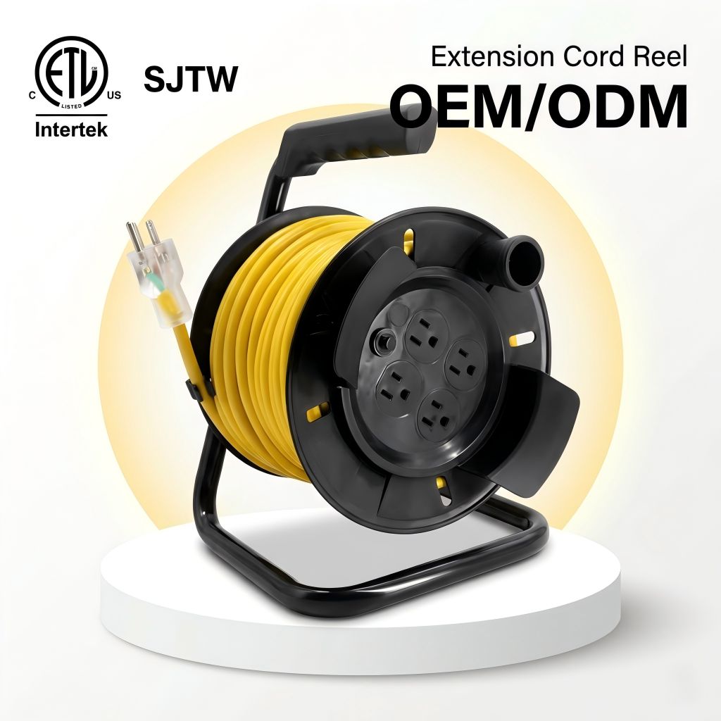 SJTW 8A 4 Outlets Circuit Breaker ETL Listed 16/3 Extension Cord Reel 50FT