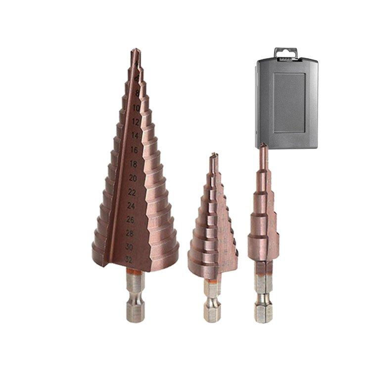 3Pcs Metric Amber Color Hex Shank Straight Flute HSS Step Drill Bit Set