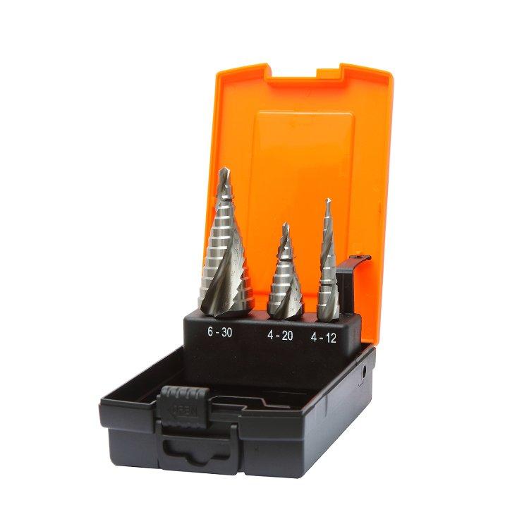 3Pcs Metric 3 Flats Shank Spiral Flute HSS Step Drill Bit Set
