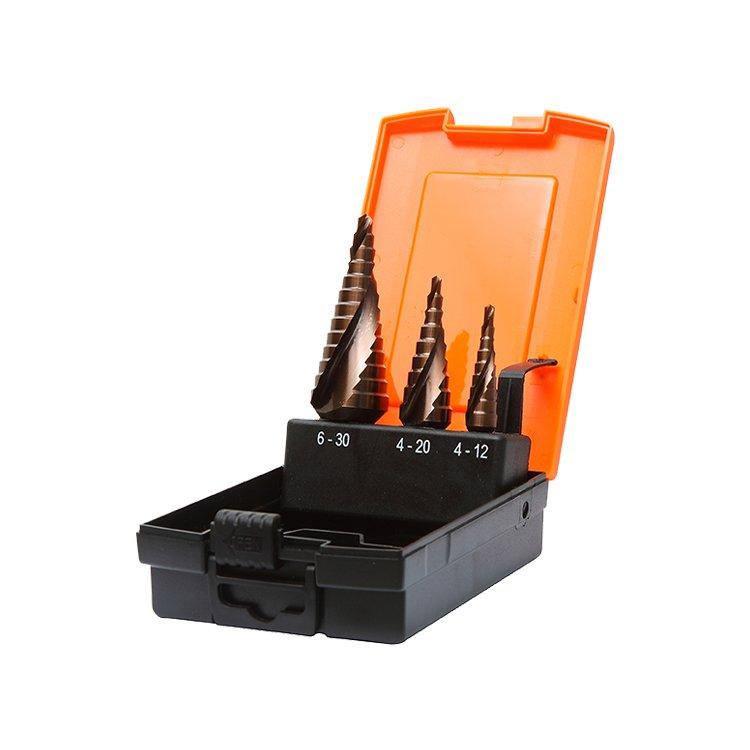 3Pcs Metric 3 Flats Shank Spiral Flute Cobalt Coated HSS Step Drill Bit Set
