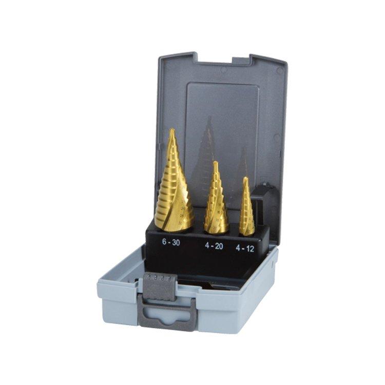3Pcs Metric Titanium 3 Flats Shank Spiral Flute HSS Step Drill Bit Set