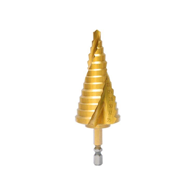 Metric Size Titanium Coating Double R Shank Spiral Flute HSS Step Drill Bit