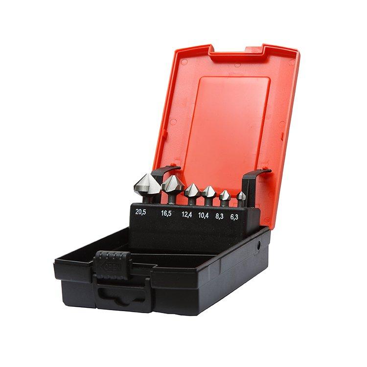 6Pcs Cylindrical Shank 3 Flute HSS Countersink Drill Bit Set in Plastic Case