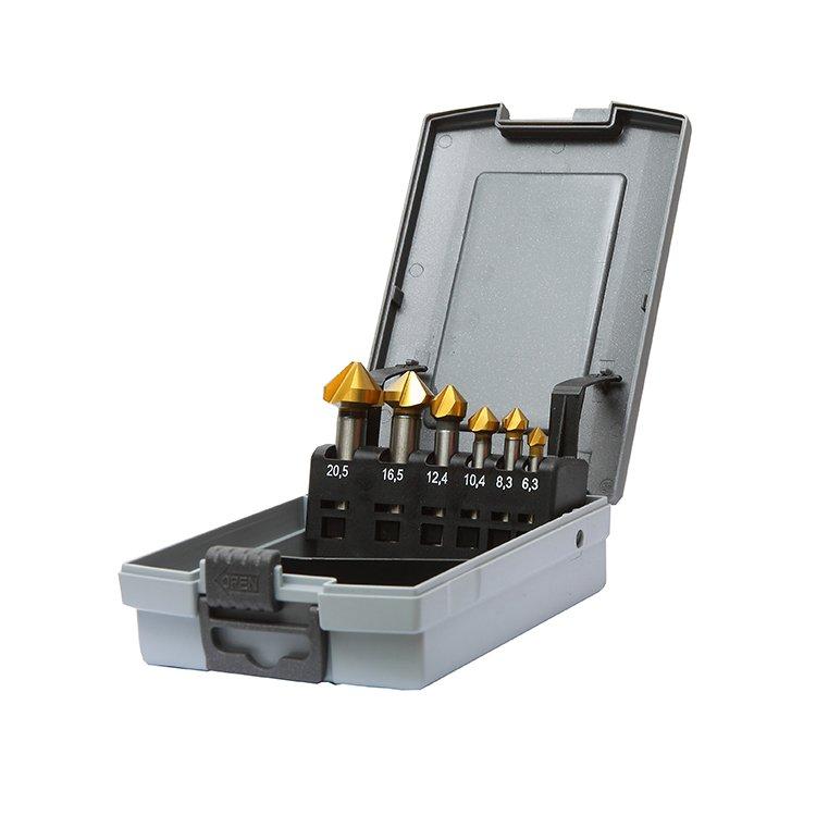 6Pcs Tin-Coated Cylindrical Shank 90 Degree 3 Flute HSS Countersink Drill Bit Set