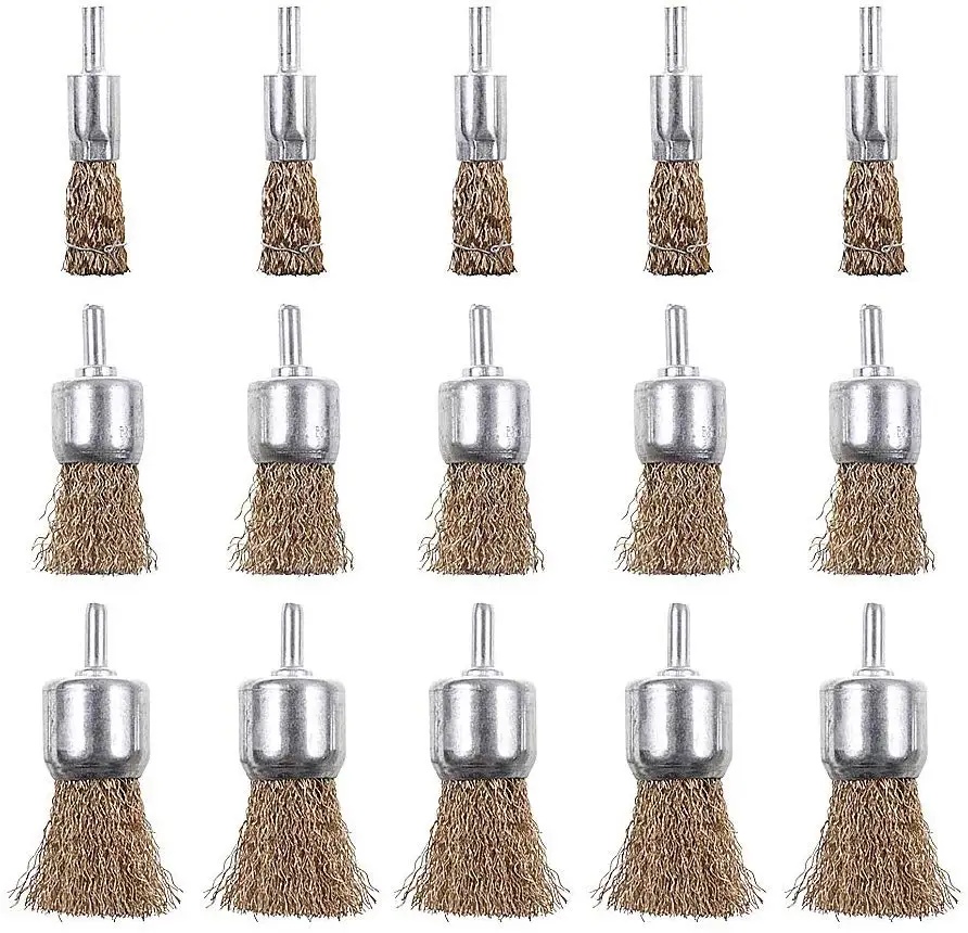 Brass Coated Wire Brush Wheel & Cup Brush Set with 1/4-Inch Shank